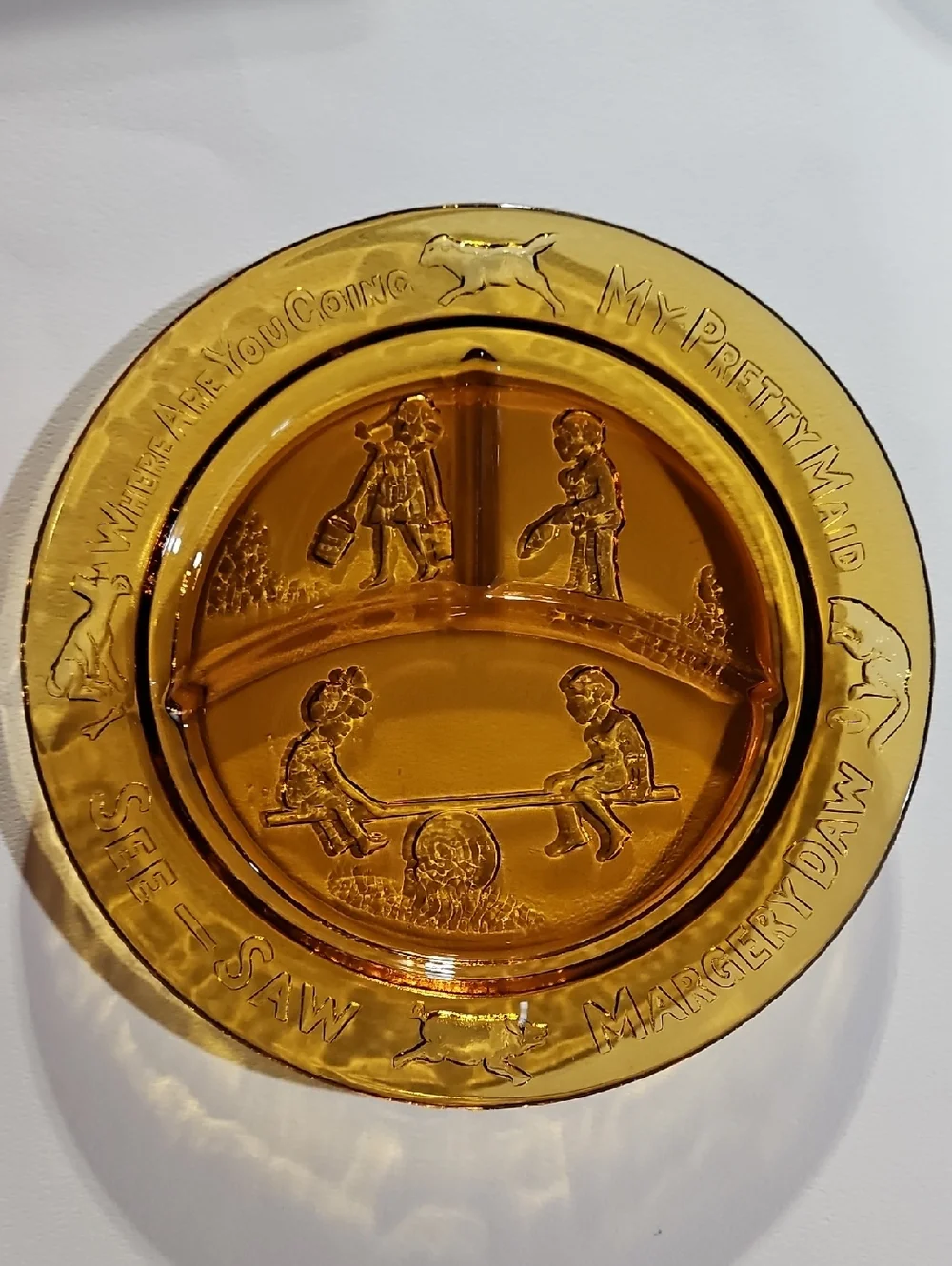 VTG Amber Tiara Divided Childs Nursery Rhyme See Saw Margery Daw Plate